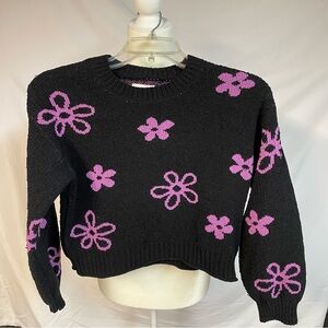 SO Black and Pink Floral Girls Sweater Size Large or 10-12